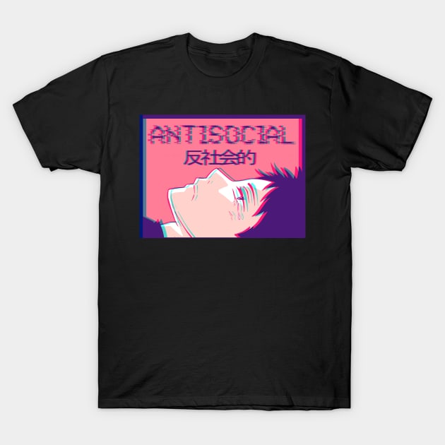 Antisocial Sad Anime Boy Vaporwave Otaku Weeb T-Shirt by Alex21